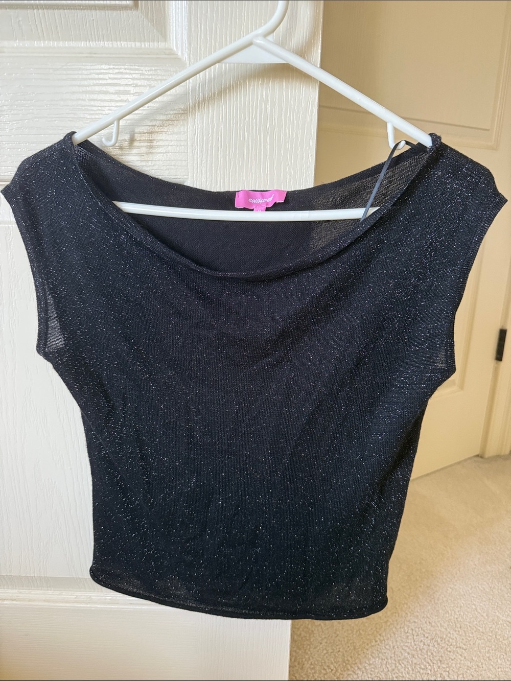 Edikted Black Sparkle Cap Sleeve Top